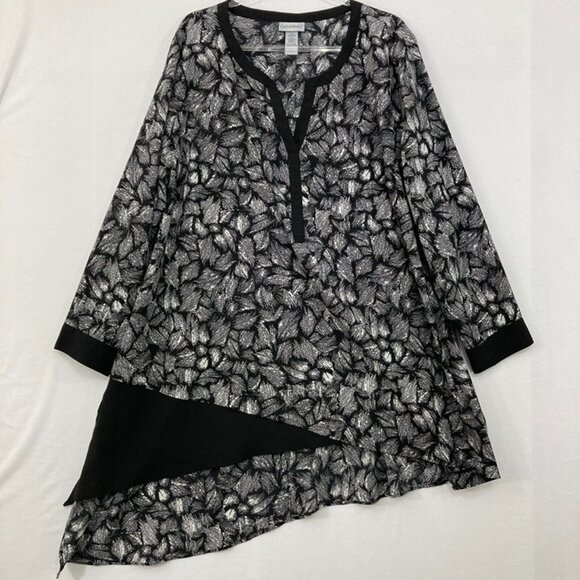 Catherines size 2X Black Gray Geometric Asymmetric Hem Artsy Popover Tunic - Picture 1 of 12